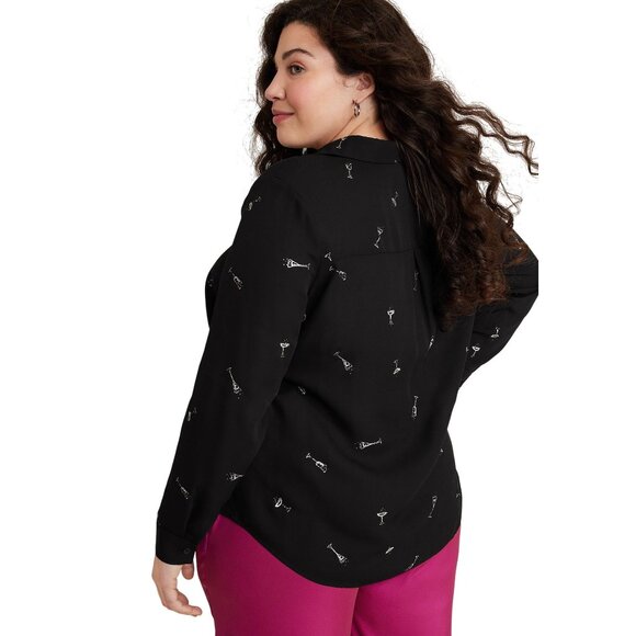 Maurices Shirt Size Small Cocktail Glass Print V Neck Long Sleeve Business Work - Picture 2 of 9